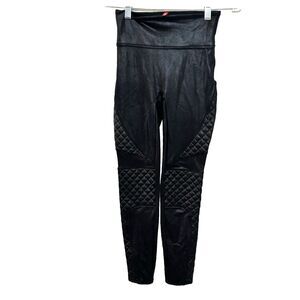 Spanx Faux Leather Moto Leggings Womens XS Black Shaping High Waist Ankle